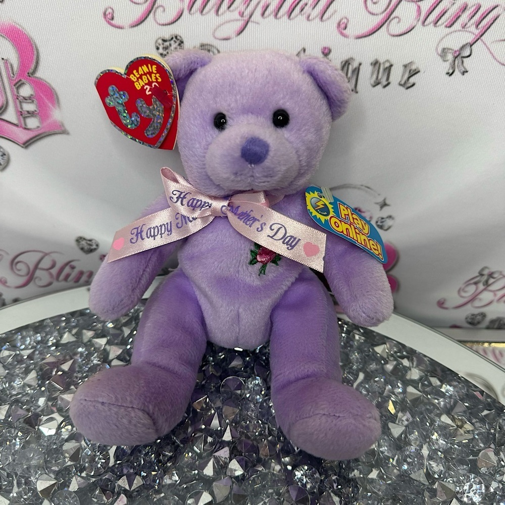 TY beanie baby Mothers Day bear love to mom purple lilac embroidered flowers NWT
